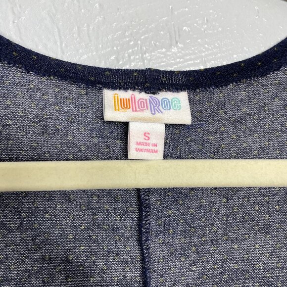 Lularoe Women S Lindsay Kimono Cardigan Navy Blue Yellow Polka Dot Knit Stretch - Picture 4 of 9